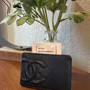 CHANEL Black Quilted Cambon Card Case
